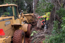 The County of Maui Department of Public Works began clearing large downed trees on Ehu Road in Pi’iholo after restoring access to Olinda Road and Piʻiholo Road during Hurricane Lala conditions on Aug. 16, 2026.