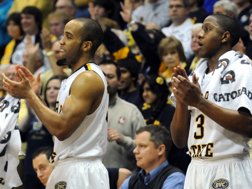 Murray State's Jewuan Long (left) and Isaiah Canaan applaud as time expires in the St. Mary's game. The Racers are a sixth seed in the NCAA tournament.