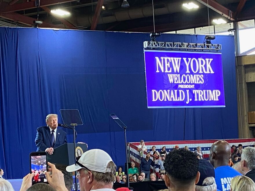 President Donald Trump speaking at a rally for Hudson Valley Congressman Mike Lawler Rockland Community College on Friday, May 22