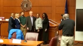 Experts at the lead forum, left to right: NAACP's Garry Holland, University of Notre Dame's Heidi Beidinger, IUPUI's John Shukle, Sen. Rick Niemeyer (R-Lowell), Rep. Carolyn Jackson (D-Hammond), and moderator Eunice Trotter.