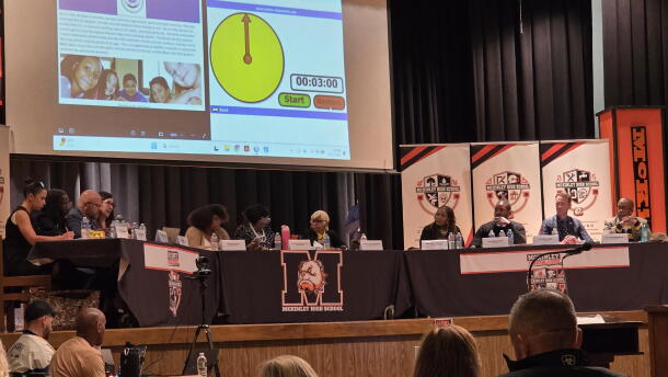 Buffalo Board of Education members and Interim Superintendent Ebony Prophet-Bullock meet at McKinley High School on Wednesday, Oct. 21, 2026, to discuss proposed school closures and consolidations.