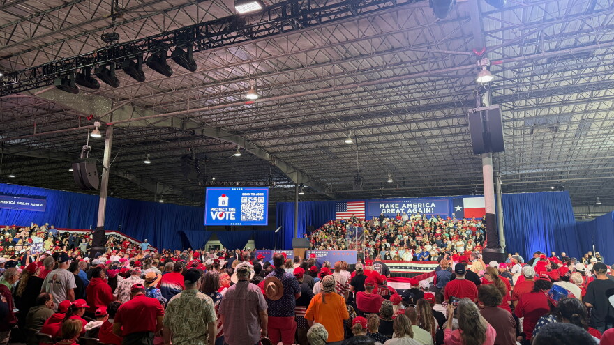 Crowd waits for President Trump to take the stage at midterm campaign rally in Corpus Christi, Texas.