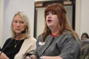 Advocate Donna Simmons sits beside GOP Sen. Julie Raque Adams as she describes the abuse and trauma she suffered as a result of her child marriage. Raque Adams was presenting Senate Bill 156, to close the final loophole in the state's ban on child marriage.