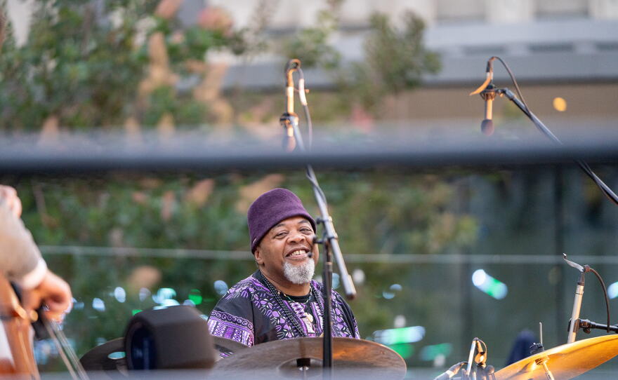 Drummer Jeff "Tain" Watts performing with the Jaleel Shaw Trio at A Love Park Supreme.