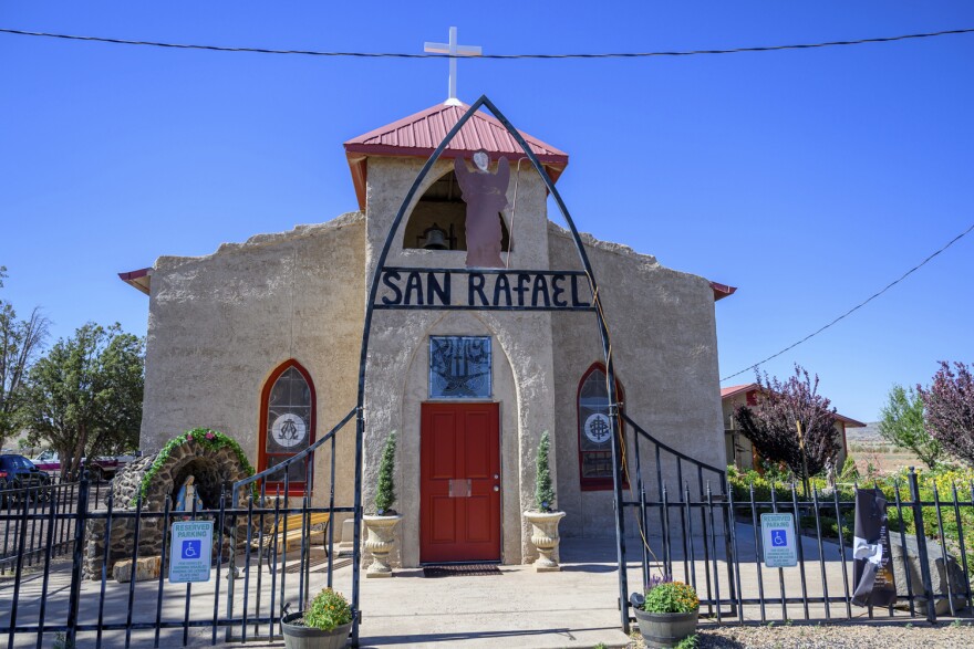 A view of the facade of the San Rafael parish church in Concho, Ariz., Saturday, June 21, 2025.