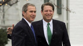 President-elect George W. Bush meets with former opponent and Vice President Al Gore at Gore's official residence in Washington, Tuesday, Dec. 19, 2000.