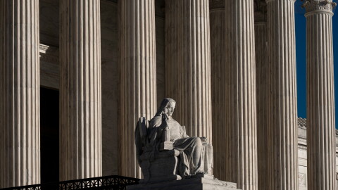 The Supreme Court is seen at day's end in Washington, Thursday, Oct. 1, 2026, as the justices prepare to begin the new term next week. (AP Photo/J. Scott Applewhite)