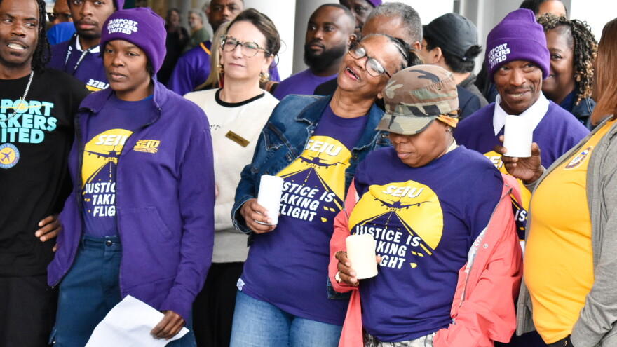 32BJ SEIU members demand stronger worker protections after a coworker died in the heat.