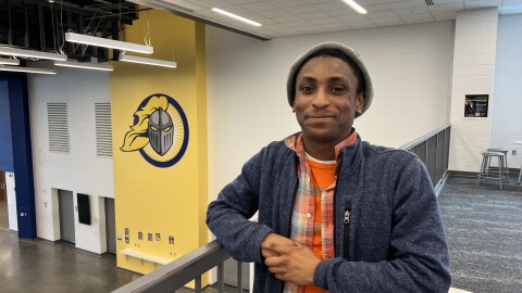 Matthias Mathieu poses for a picture at Northern High School on February 4, 2026. The 17-year-old junior is a founding member of the Durham Sustainable Schools Coalition, a group of high school students across Durham pushing the local school board to implement a climate action plan.