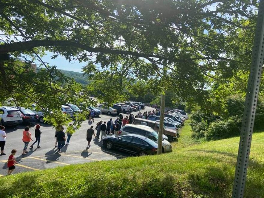 Lines queue up in Frankfort to get in-person help with unemployment benefits in June 2020.