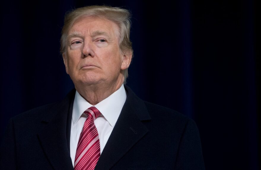 US President Donald Trump speaks during a retreat with Republican lawmakers at Camp David in Thurmont, Maryland.