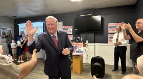 Cranston Mayor Ken Hopkins, seen celebrating his primary win, hopes to continue his winning streak