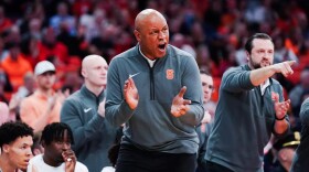 Adrian Autry (center) coaches Syracuse against Pittsburgh on Saturday, March 7. Autry was fired Tuesday after failing to reach the NCAA Tournament in each of his three seasons as head coach.
