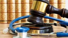 Law gavel and stethoscope, ethical law concept.