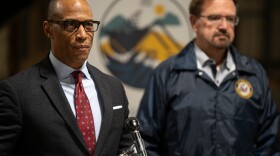 Housing and Urban Development Secretary Scott Turner holds a press conference in Marion County with Rep. Chuck Edwards (right).