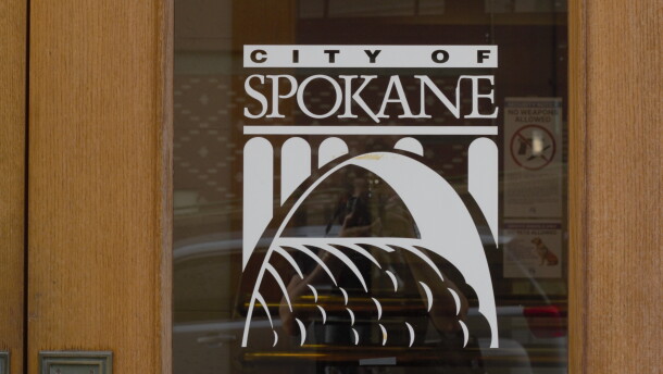 A door at Spokane City Hall on Spokane Falls Boulevard.