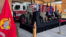 Navy Surgeon General, Rear Adml. Darin Via address crowd at Naval Medical Center Portsmouth. Dec. 12, 2023. Steve Walsh