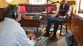 WYSO reporter Tom Stafford interviewing Lois Christel in her home, before expanded social distancing guidelines were issued.