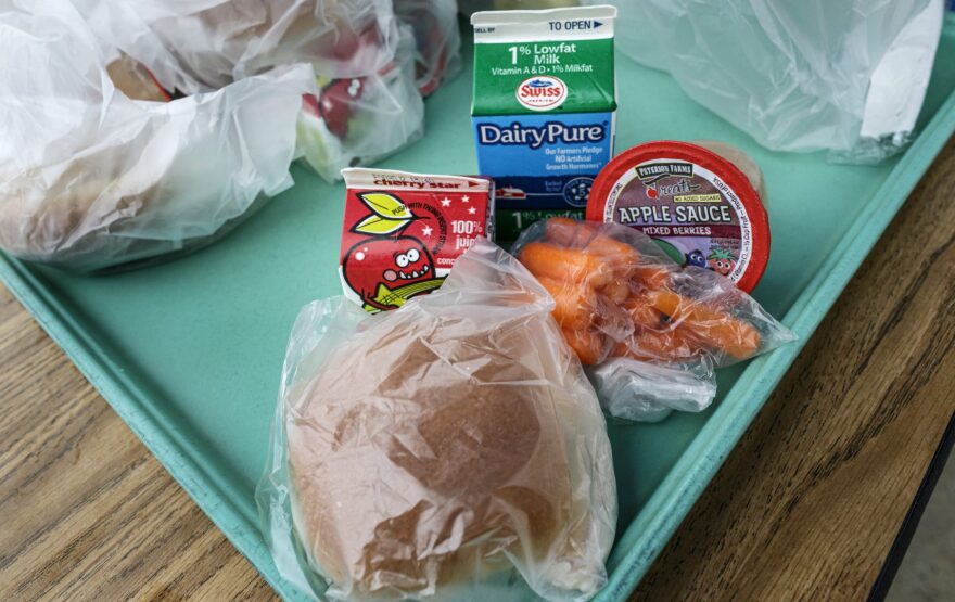 The contents of a school lunch at Central Dauphin East High School. During the coronavirus COVID-19 shutdown, drive-through distribution of breakfast and lunch will be available each weekday from 8:30 a.m. through 11:00 a.m. at Central Dauphin East High School and Swatara Middle School. This first-come, first-served program is for all resident children in the district ages 18 and under, March 17, 2020. (Dan Gleiter / PennLive)