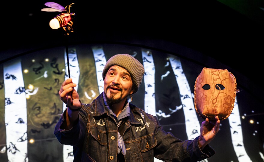 Man playing with puppets