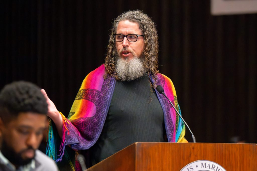Tyler Slack addresses the members of the Public Safety and Criminal Justice Committee of the City-County Council about his concerns of confirming the appointment of Andrew Merkley. 