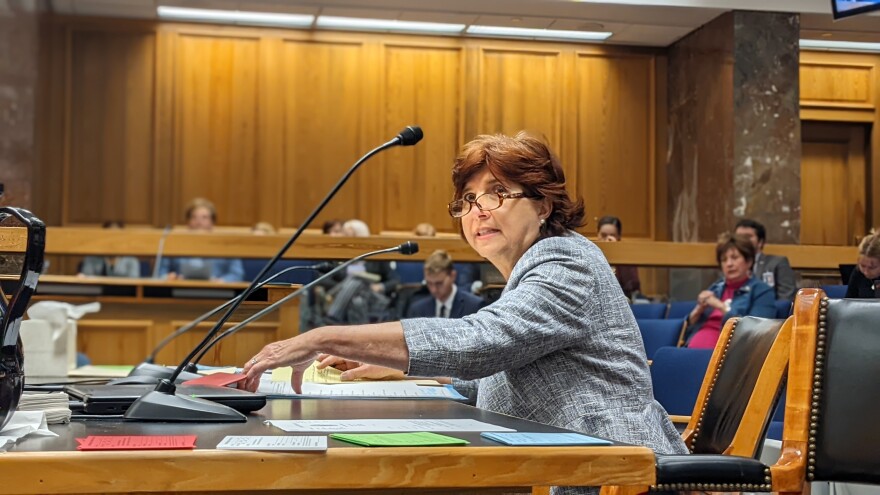 Sen. Beth Mizell (R-Franklinton) presents SB44, her proposed ban of transgender girls from high school athletics, to the Senate Education Committee, April 7, 2022.