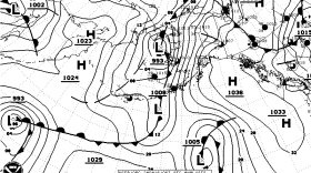 A National Weather Service weather analysis map from around 10 p.m., the time of the peak wind in Bethel on April 15, 2024.