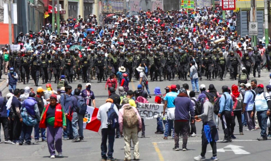  Supporters of Peru's now jailed leftist President Pedro Castillo flood the streets of Arequipa demanding he be returned to office.