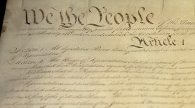 The U.S. Constitution is displayed at the National Archives on Tuesday, Sept. 16, 2025, in Washington, as the Archives unveiled a display for the first time of the entire Constitution and all 27 amendments, as part of celebrations for the upcoming 250th anniversary of founding of the United States. (AP Photo/Mark Schiefelbein)