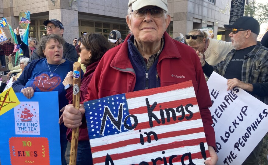 "I've got to be part of the protest against the values that Trump is enforcing on us that are contrary to my values as a Christian and and American," said Luke Gagne, 84, of Manchester.