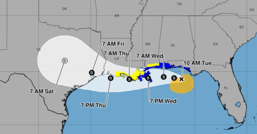 Possible cone path of Bertha through Saturday, but forecasters warned it does show the size of the tropical storm and impact could occur outside the cone.