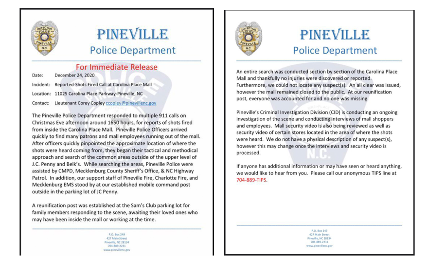 Pineville PD statement 20201224