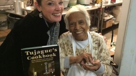 Poppy Tooker and Leah Chase in the kitchen of Dooky Chase's Restaurant