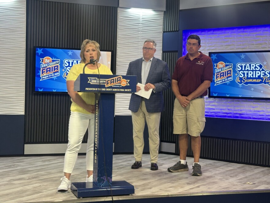 Erie County Fair CEO Jessica Underberg with Fair leadership, announcing a new Erie County Fair affordability plan.