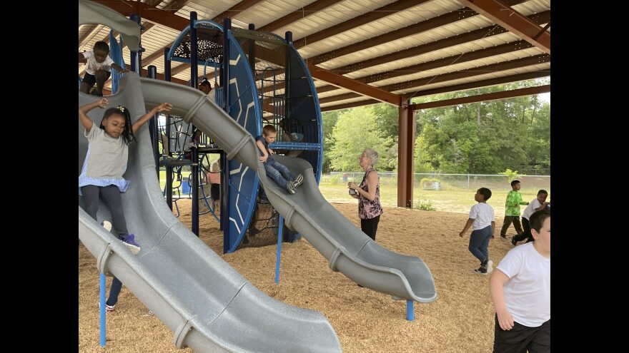 The renovations to the Lake Forest Elementary School playground includes the installation of a roof over the playground, new swing sets and a quarter-mile track, among other improvements. (Photo Benjamin Crosbie/WUFT News)