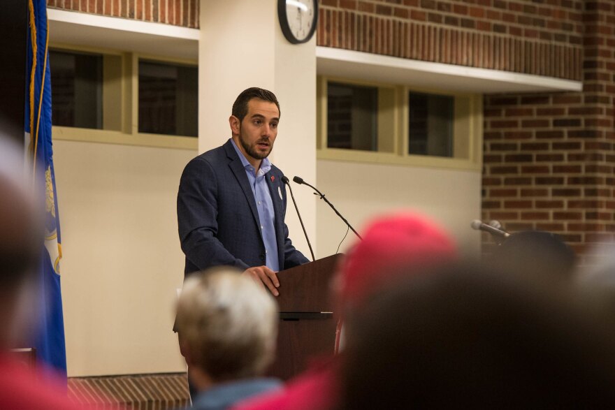 State GOP Chairman J.R. Romano speaking to GOP party members ahead of the 2018 midterms. Romano won re-election as chairman on Tuesday.