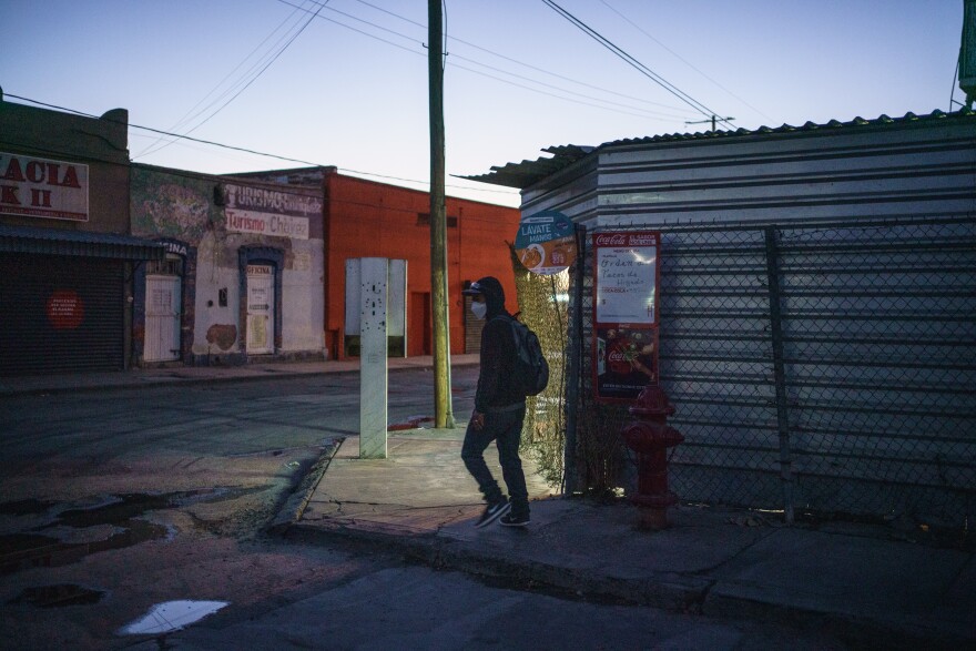 Cesar rides the bus to work in Ciudad Juárez on September 29, 2020. Cesar came with his wife Carolina and son Donovan hoping to claim asylum from Nicaragua where he was threatened by government paramilitary forces. He and his family were placed into Migrant Protection Protocols and rejected their asylum claim, for which they are currently in the appeals process.