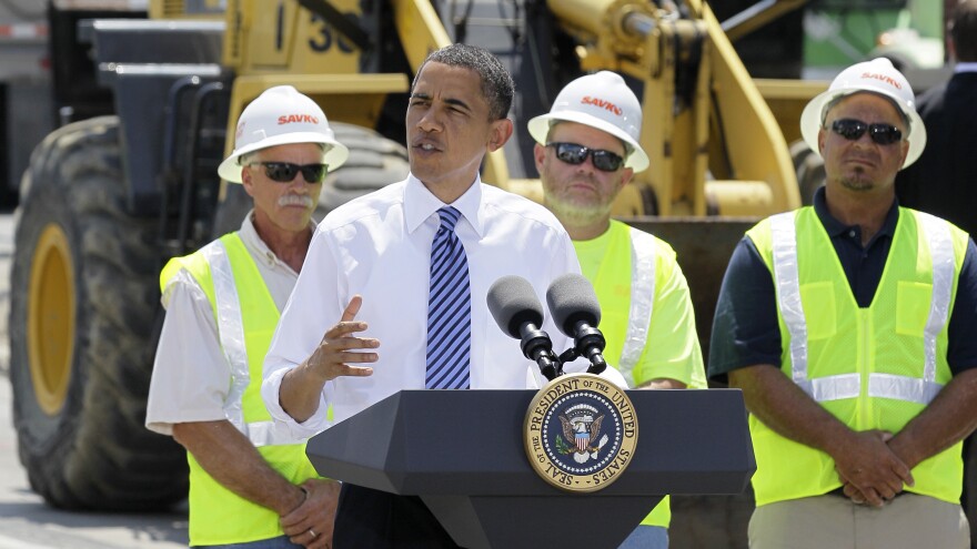 President Barack Obama delivers remarks at the groundbreaking of a road project funded by the American Recovery and Reinvestment Act, Friday, June 18, 2010, in Columbus, Ohio.