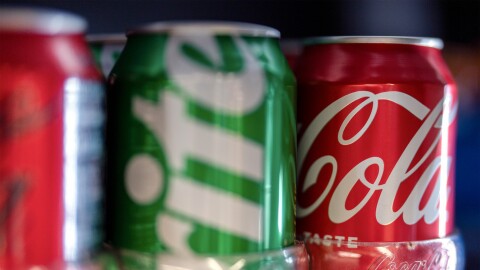 Cans of Coca-Cola products are displayed for sale at Hawthorne Market on Tuesday, Jan. 6, 2026, in Portland, Ore.