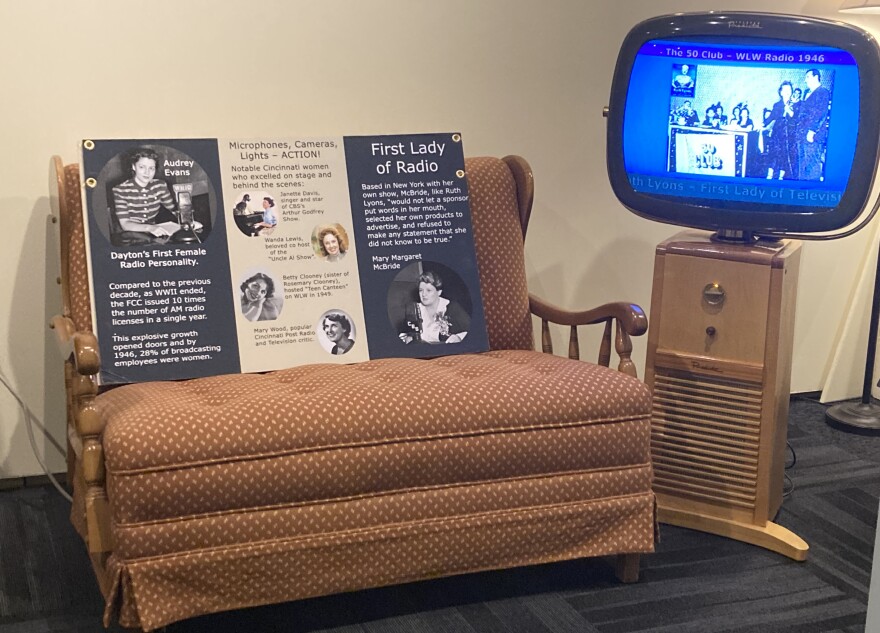 Ruth Lyons' loveseat from her Fifty-Fifth Club show in the 1960s on WLWT-TV.