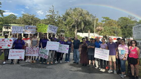 Gainesville residents came together to walk 5,501 steps in honor of the lives lost to fatal overdoses in Florida in 2025. (Mackenzie Davis/WUFT News)