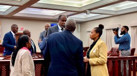 Pictured: WAPA CEO Karl Knight engages attendees ahead of the Committee of the Whole hearing at the Earle B. Ottley Legislative Hall.