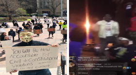 Protesters outside of the Ohio Statehouse in Columbus, left, and attendees of the gathering in Over-the-Rhine.
