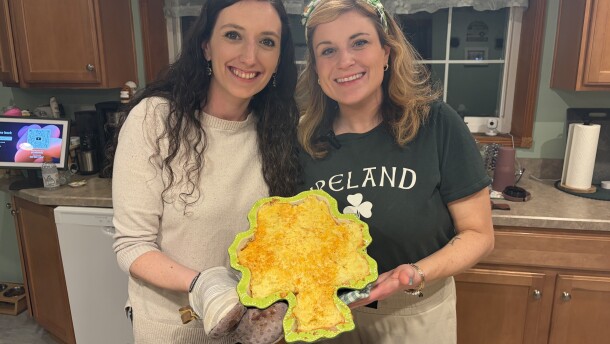 Haley O'Brien and Amalia O'Brien Thomas make shepherd's pie to accompany St. Patrick's Day celebrations in March.