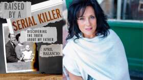 The cover of "Raised by a Serial Killer" and author April Balascio. (Courtesy of Gallery Books and Jonathan Easterling)