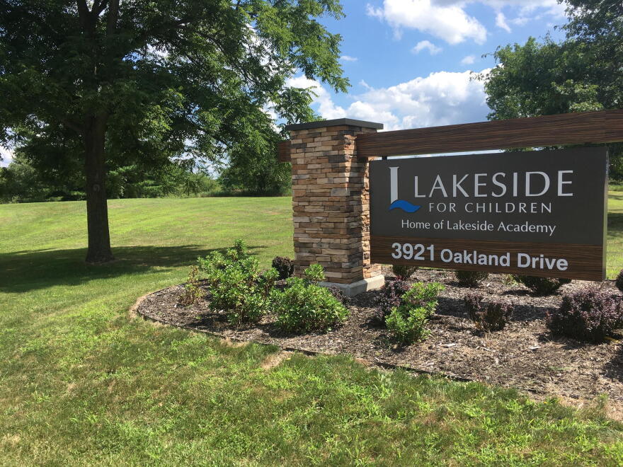 A sign outside the former Lakeside Academy in Kalamazoo.
