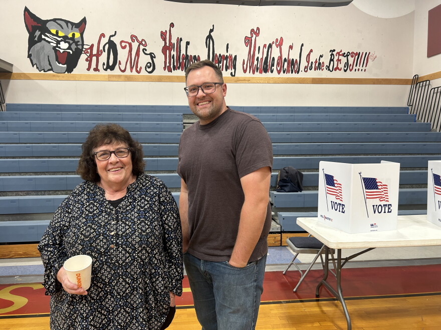Hillsborough town clerk Deborah McDonald and election moderator Eric Ivanov watched voters trickle in to the Hillsboro-Deering Middle School gym in the early afternoon, hopeful more voters would come during an after-work rush.