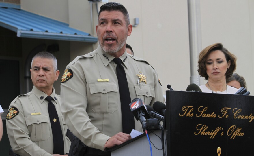 Santa Fe County Sheriff Adan Mendoza answers questions about the investigation into the deaths of actor Gene Hackman and his wife Betsy Arakawa in Santa Fe, New Mexico, on Friday, March 7, 2025. (AP Photo/Susan Montoya Bryan)