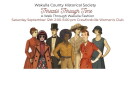 Flyer featuring cartoon drawings of people in clothing from historical periods