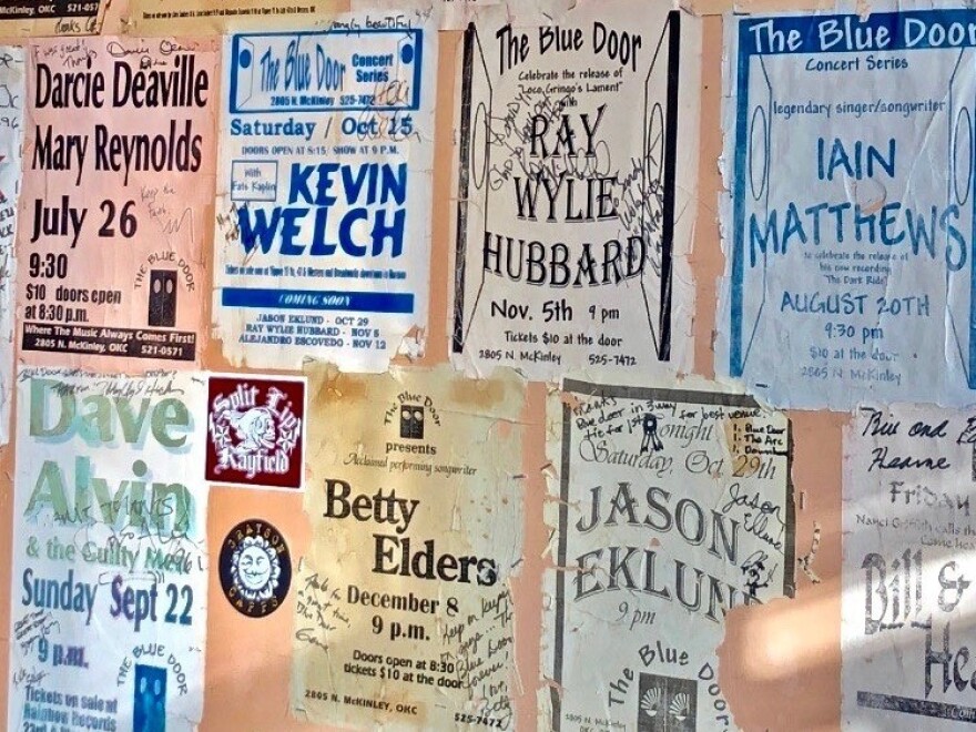 A wall of concert posters at the Blue Door in Oklahoma City.